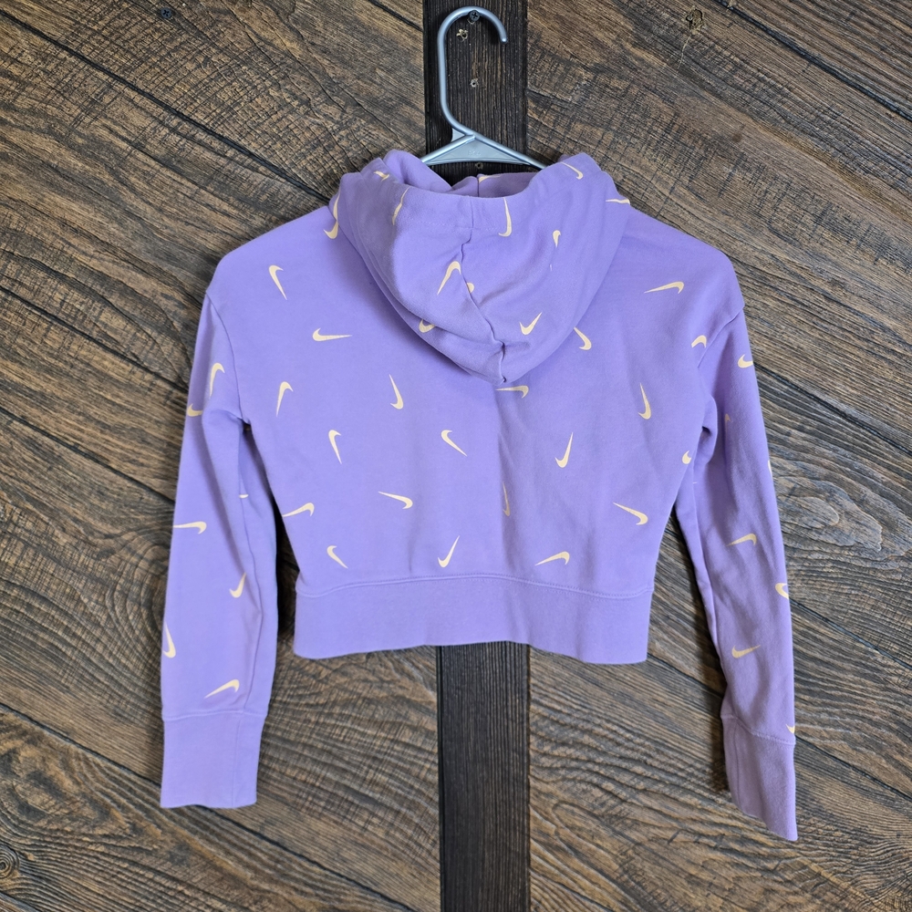 Nike Kids Girls Purple Cropped Hoodie with Peach Swooshes Size Small - Picture 2 of 6